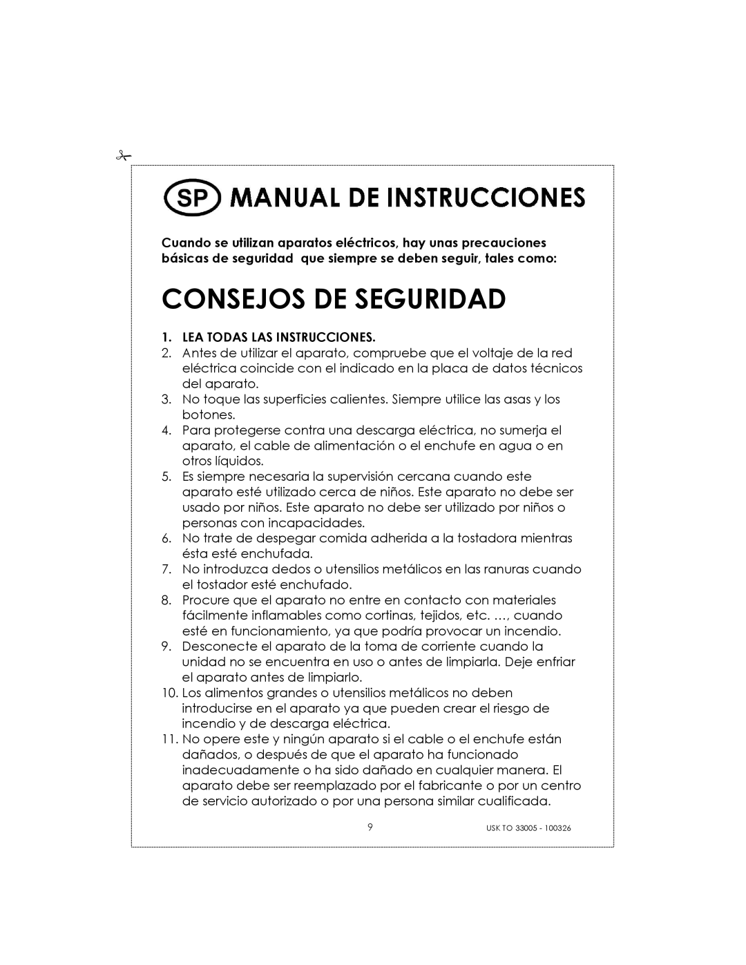 Kalorik 33005 manual Consejos DE Seguridad, LEA Todas LAS Instrucciones 