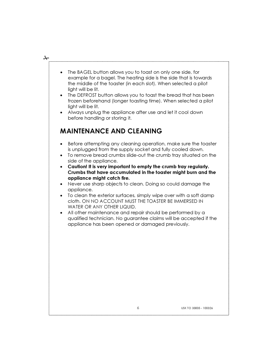 Kalorik 33005 manual Maintenance And Cleaning 