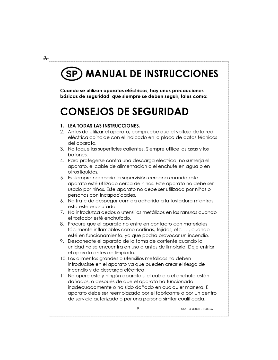 Kalorik 33005 manual Consejos De Seguridad 
