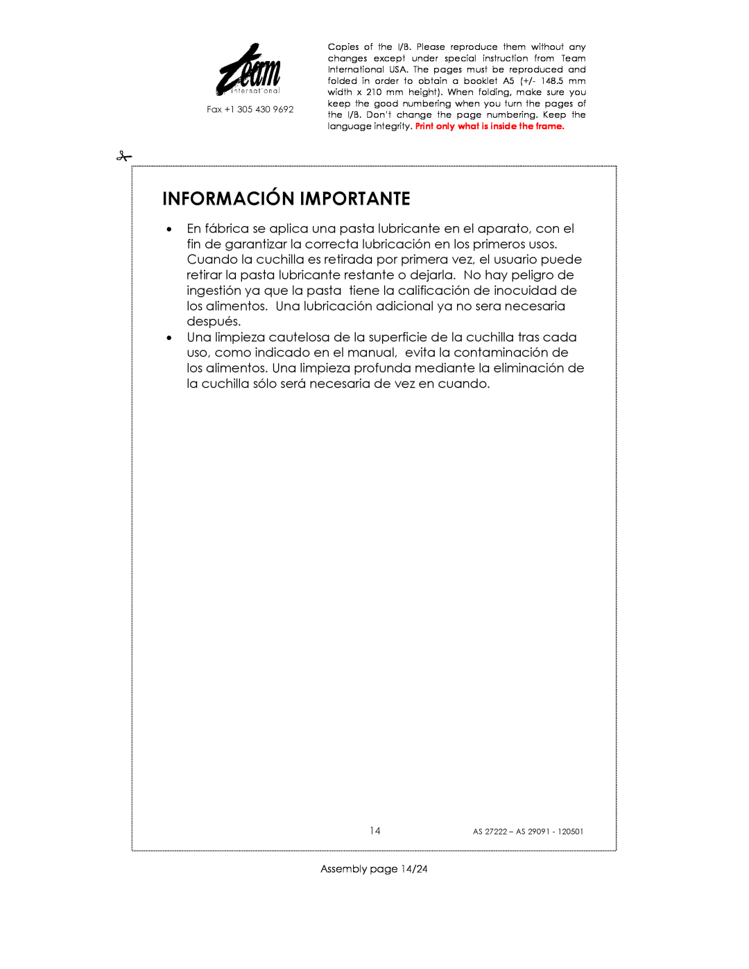 Kalorik AS 29091, AS 27222 manual Información Importante, Assembly page 14/24 