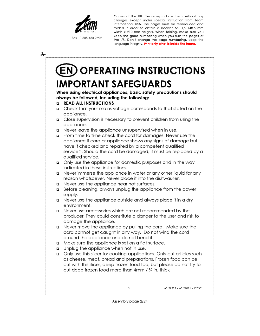 Kalorik AS 29091, AS 27222 manual Important Safeguards, Read All Instructions 
