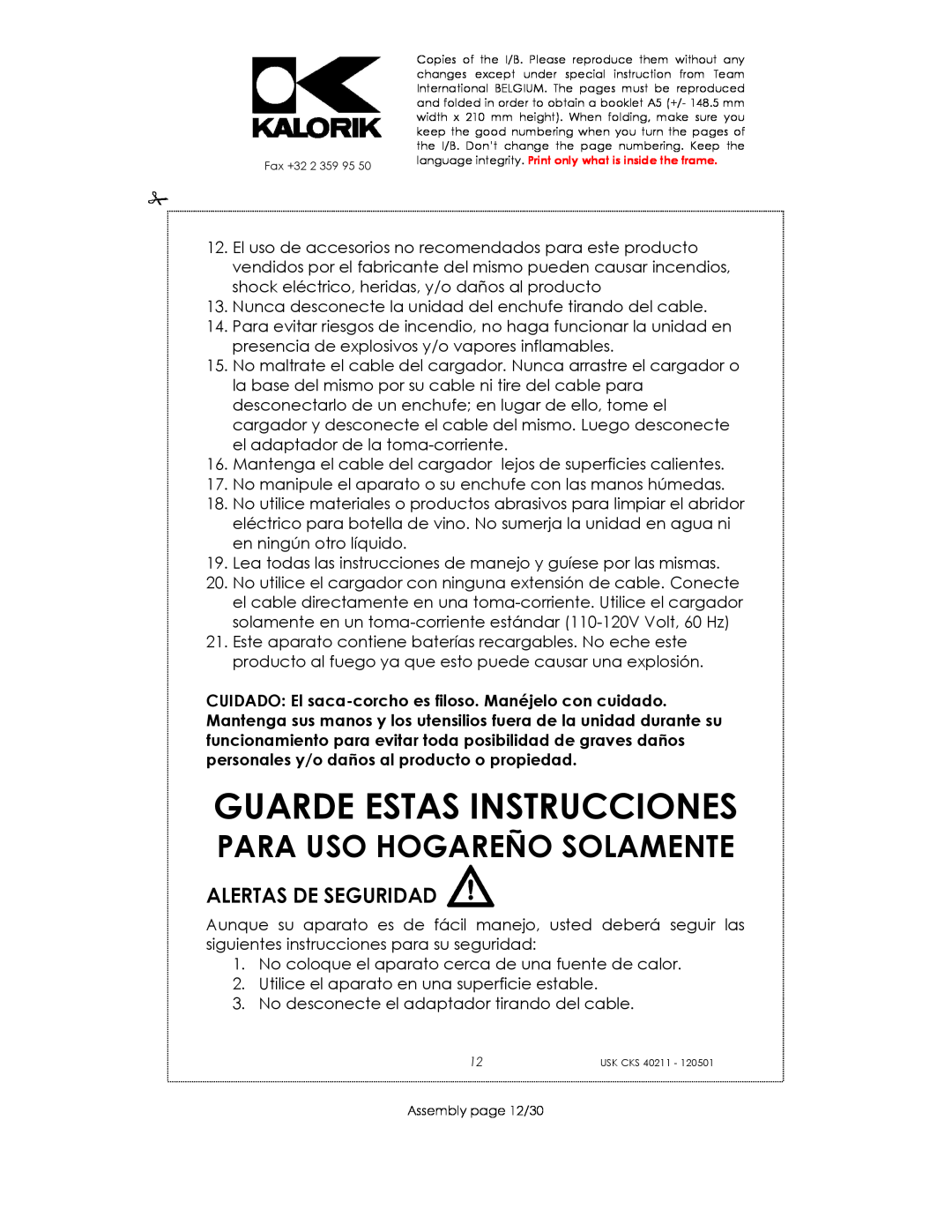 Kalorik CKS 40211 manual Guarde Estas Instrucciones, Alertas De Seguridad, Para Uso Hogareño Solamente 