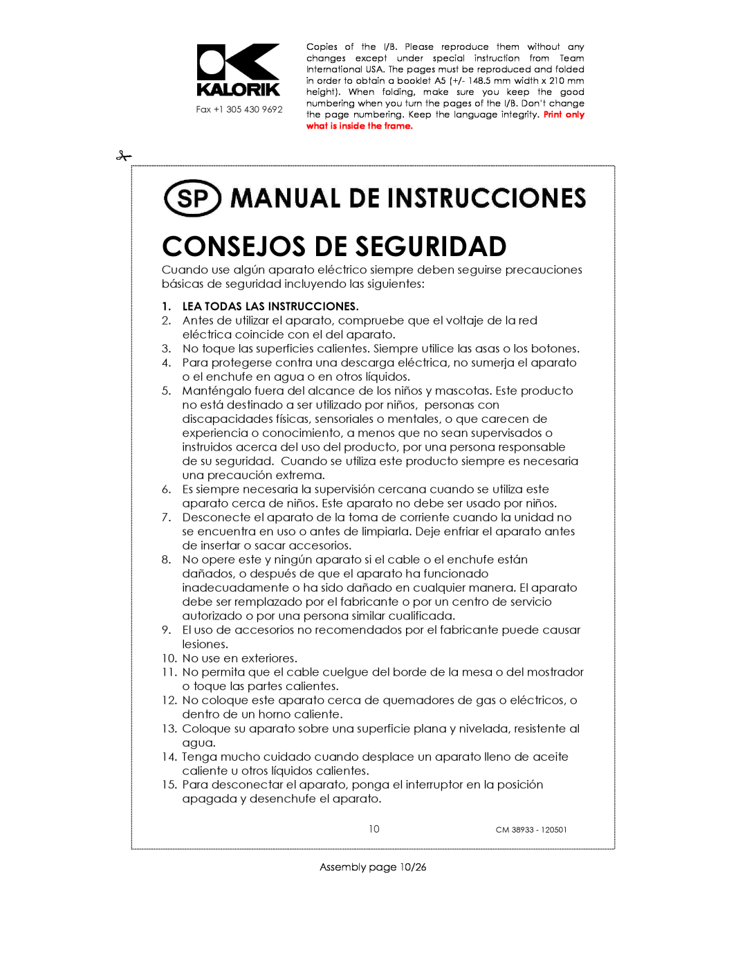 Kalorik CM 38933 manual Consejos De Seguridad, Lea Todas Las Instrucciones 