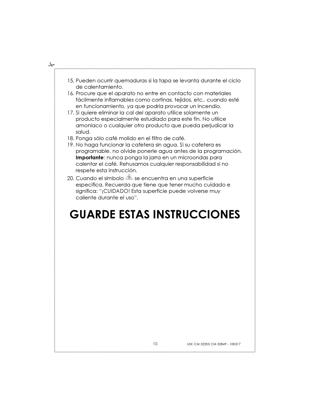 Kalorik CM32205RS manual Guarde Estas Instrucciones 