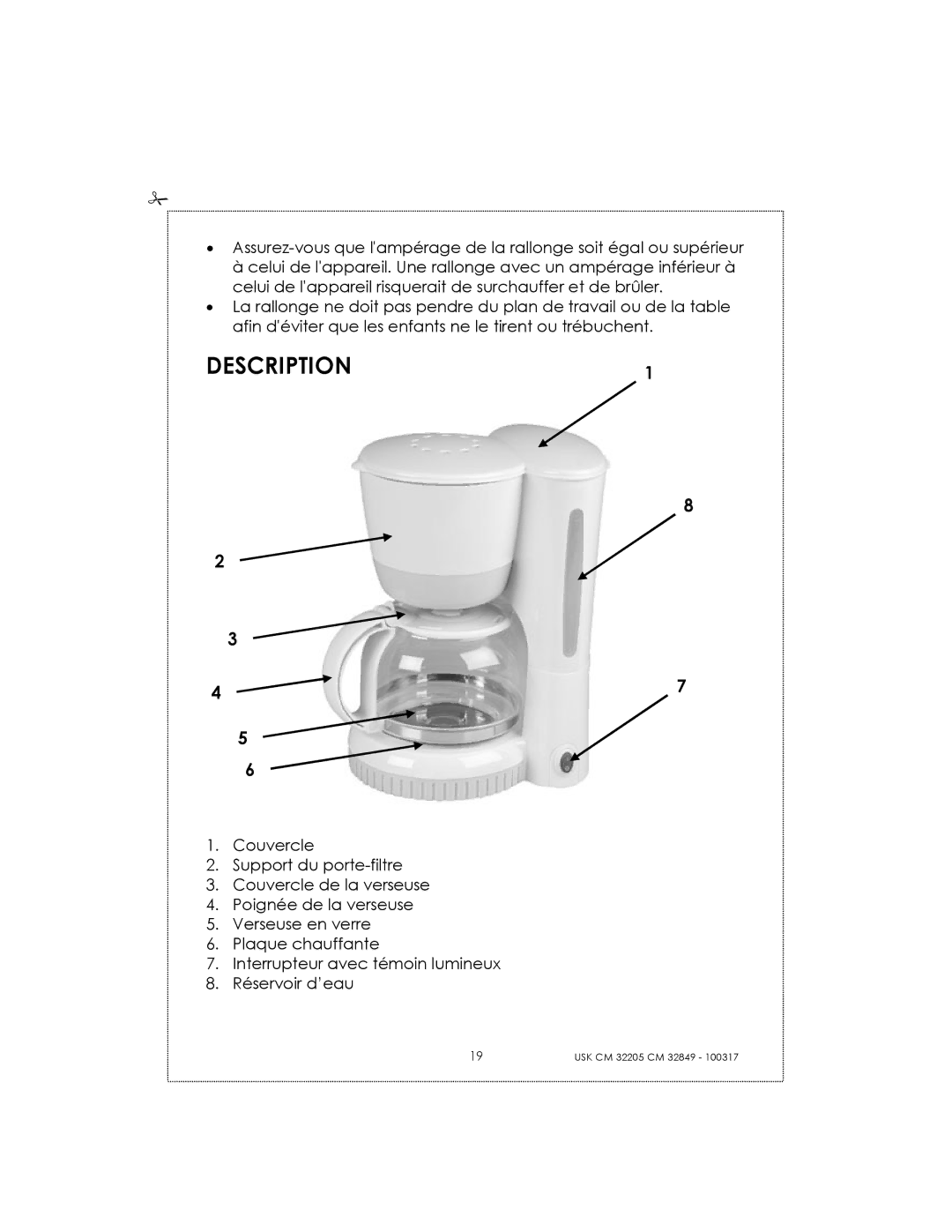 Kalorik CM32205RS manual Description 