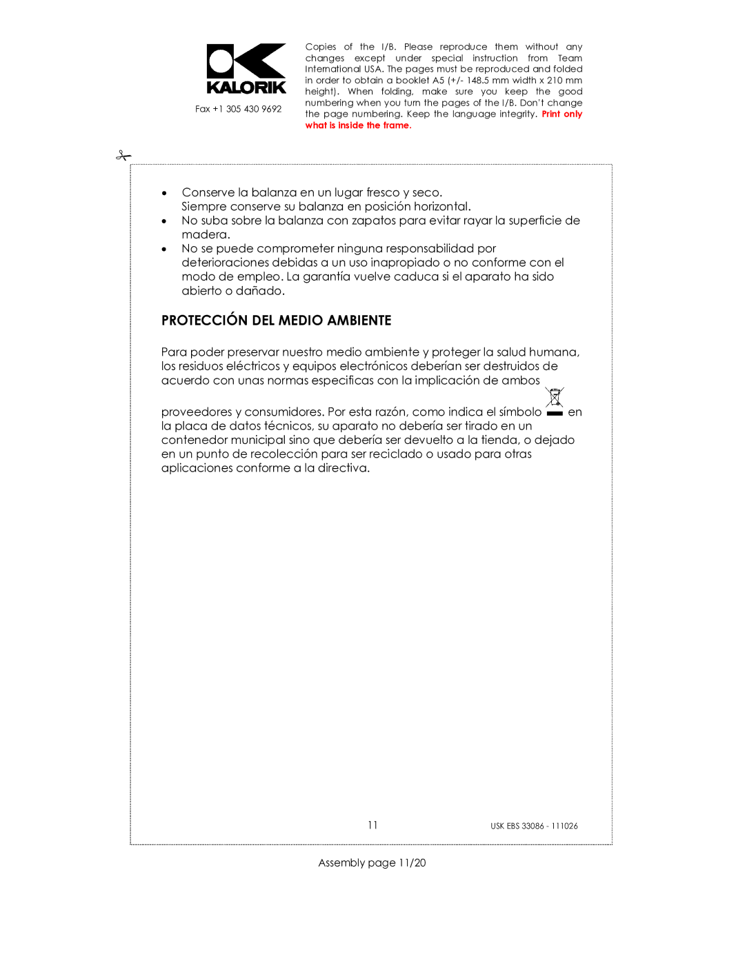 Kalorik CR-2032 manual Protección DEL Medio Ambiente, Assembly page 11/20 