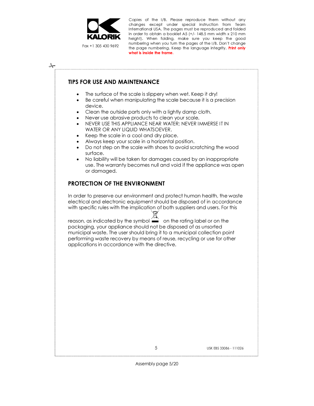 Kalorik CR-2032 manual Tips for USE and Maintenance, Protection of the Environment, Assembly page 5/20 