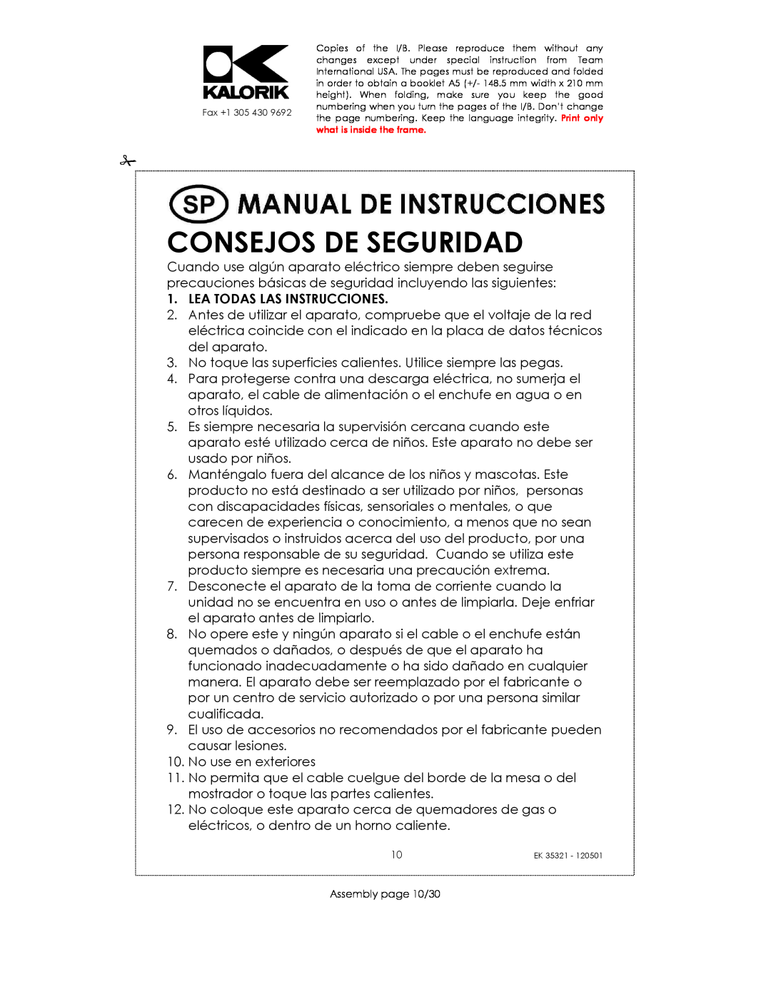 Kalorik EK35321 manual Consejos De Seguridad, Lea Todas Las Instrucciones 