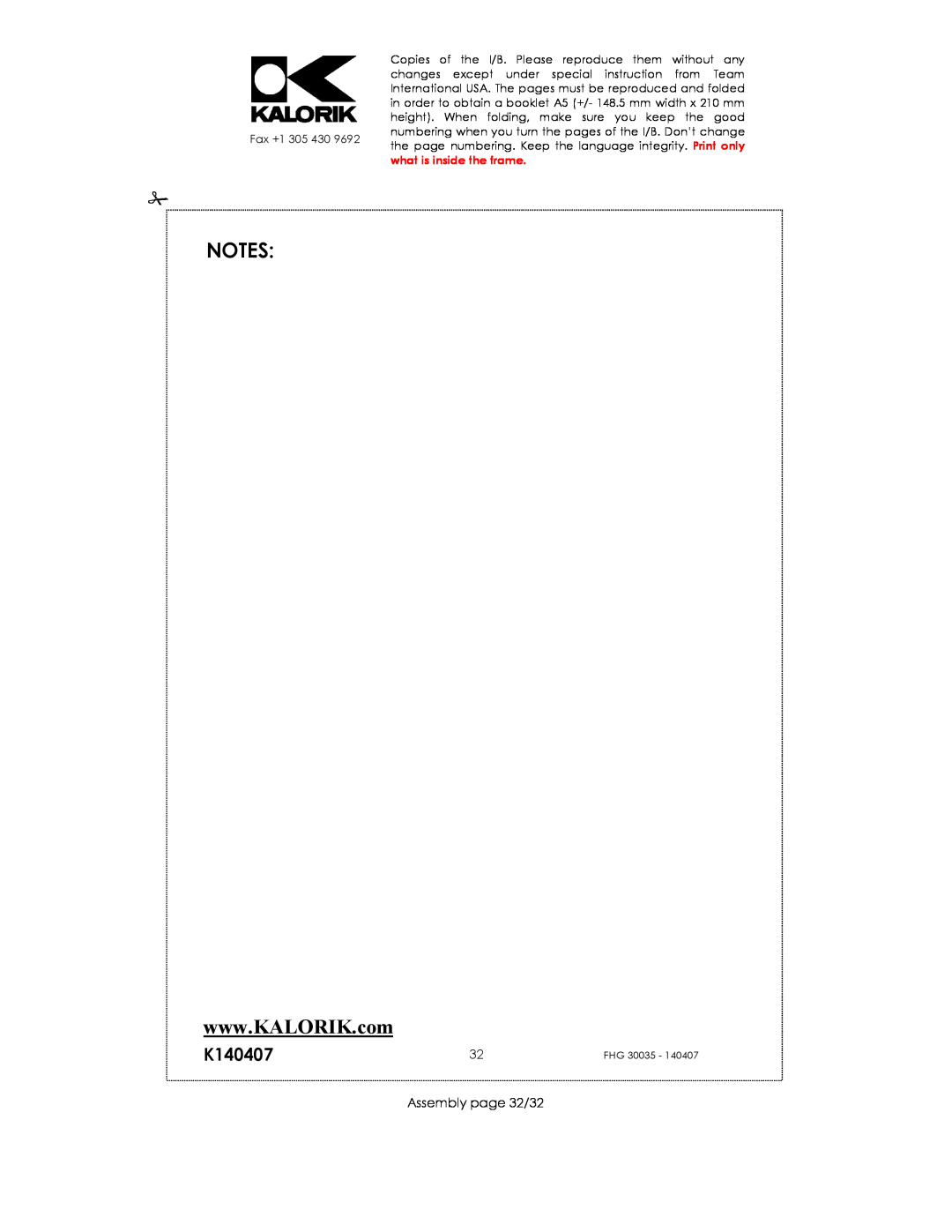 Kalorik FHG 30035 manual K140407, Assembly page 32/32 