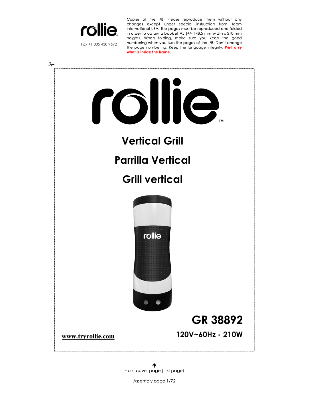 Kalorik GR38892 manual Vertical Grill Parrilla Vertical Grill vertical 