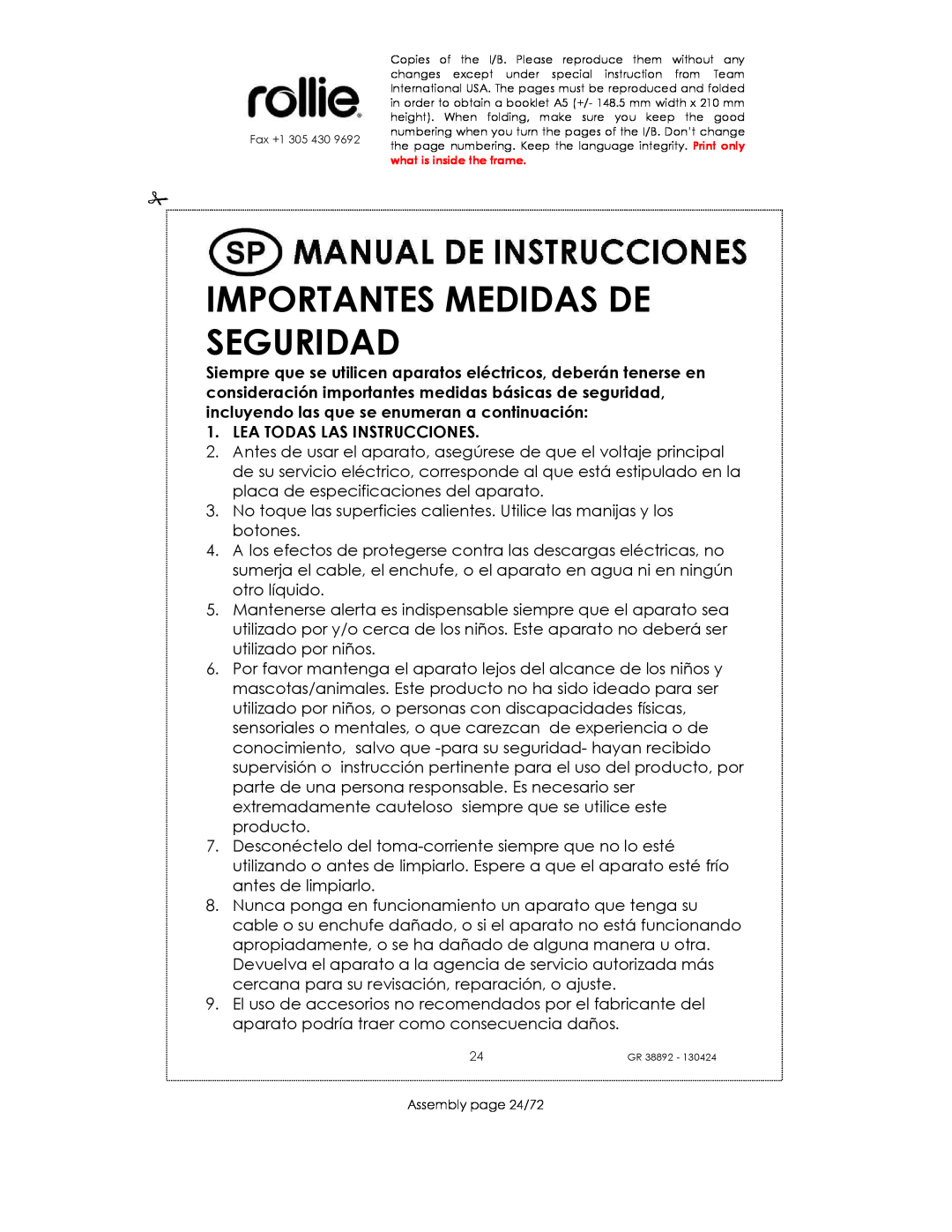 Kalorik GR38892 manual Importantes Medidas De Seguridad, Lea Todas Las Instrucciones 