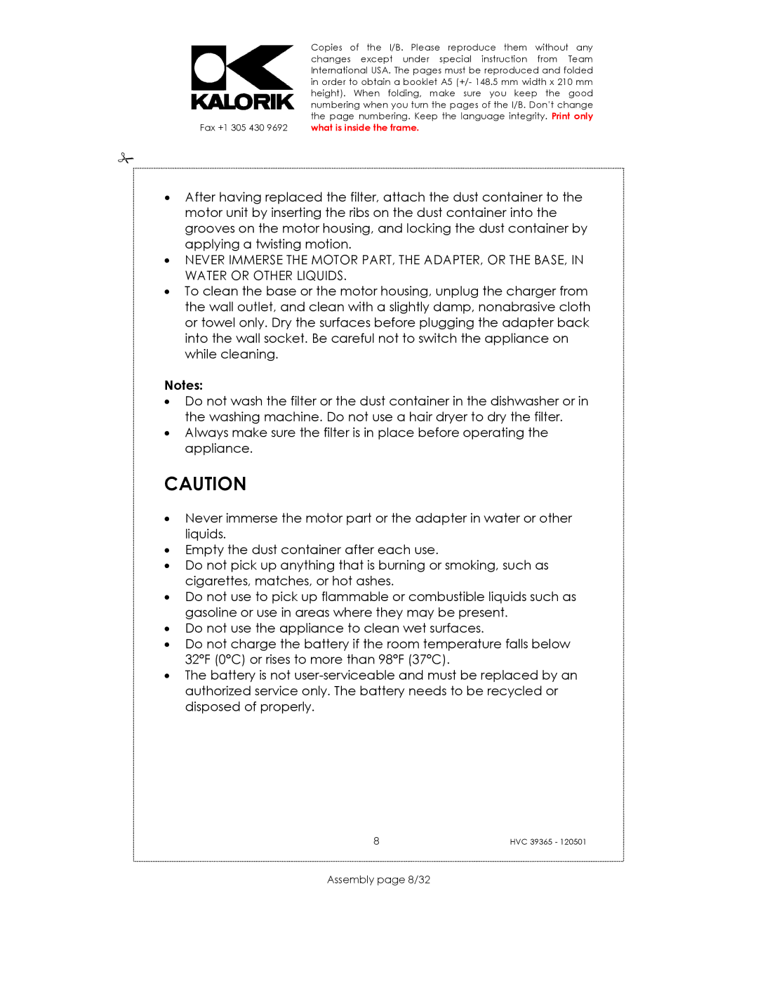 Kalorik HVC 39365 manual Assembly page 8/32 