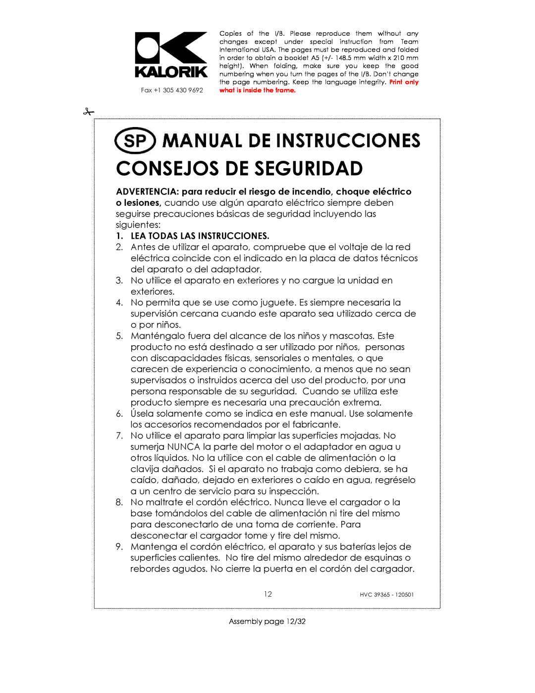 Kalorik HVC 39365 manual Consejos De Seguridad, Lea Todas Las Instrucciones 
