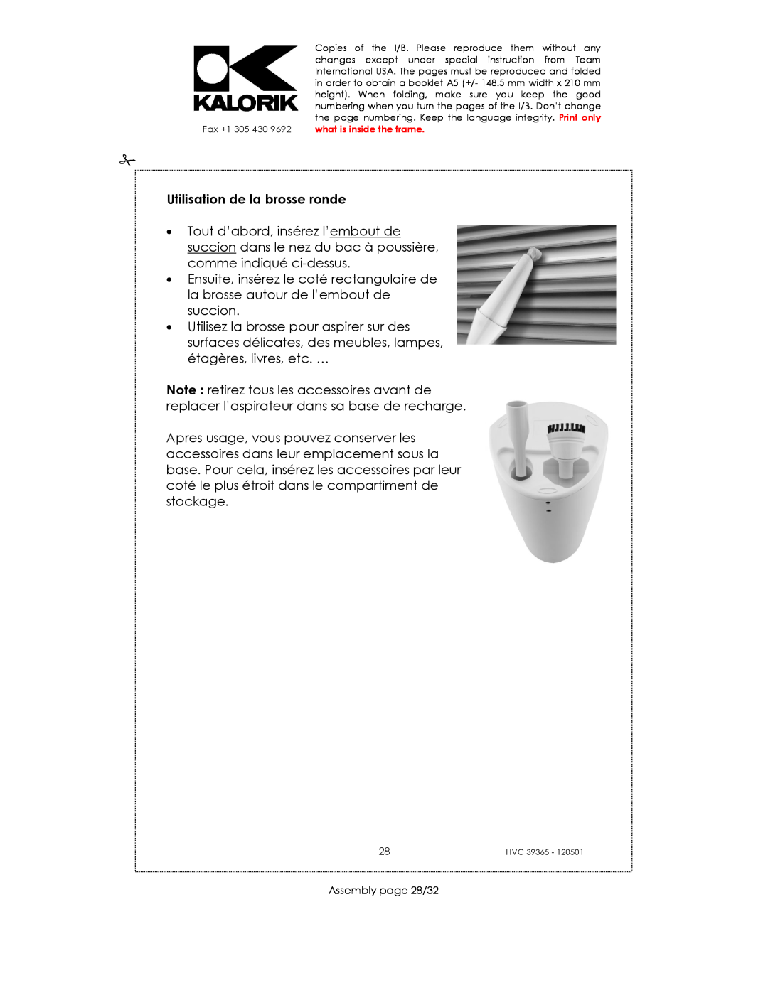 Kalorik HVC 39365 manual Utilisation de la brosse ronde, Assembly page 28/32 