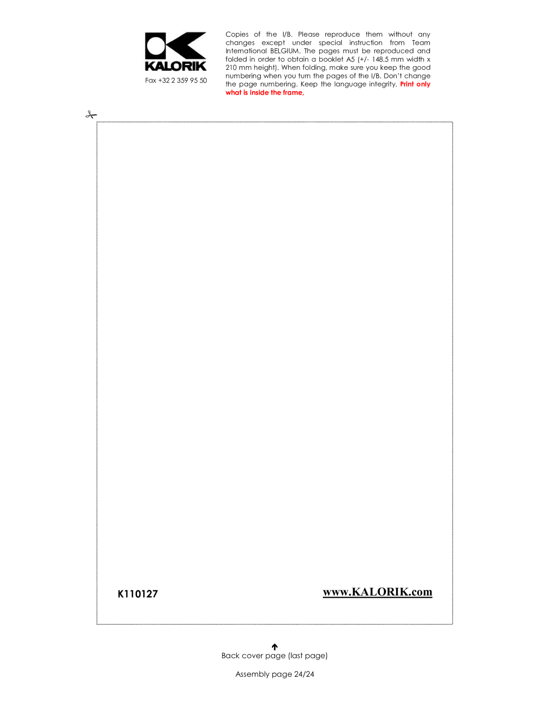 Kalorik JK 19967, JK 25697 manual Back cover page last Assembly page 24/24 