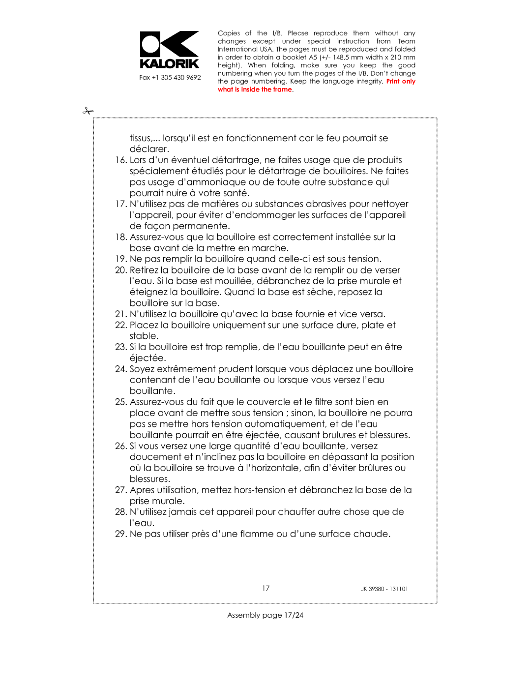 Kalorik JK 39380 manual Assembly page 17/24 