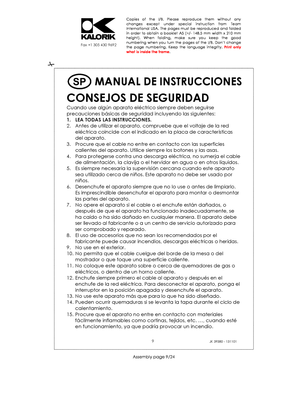 Kalorik JK 39380 manual Consejos De Seguridad, Lea Todas Las Instrucciones 