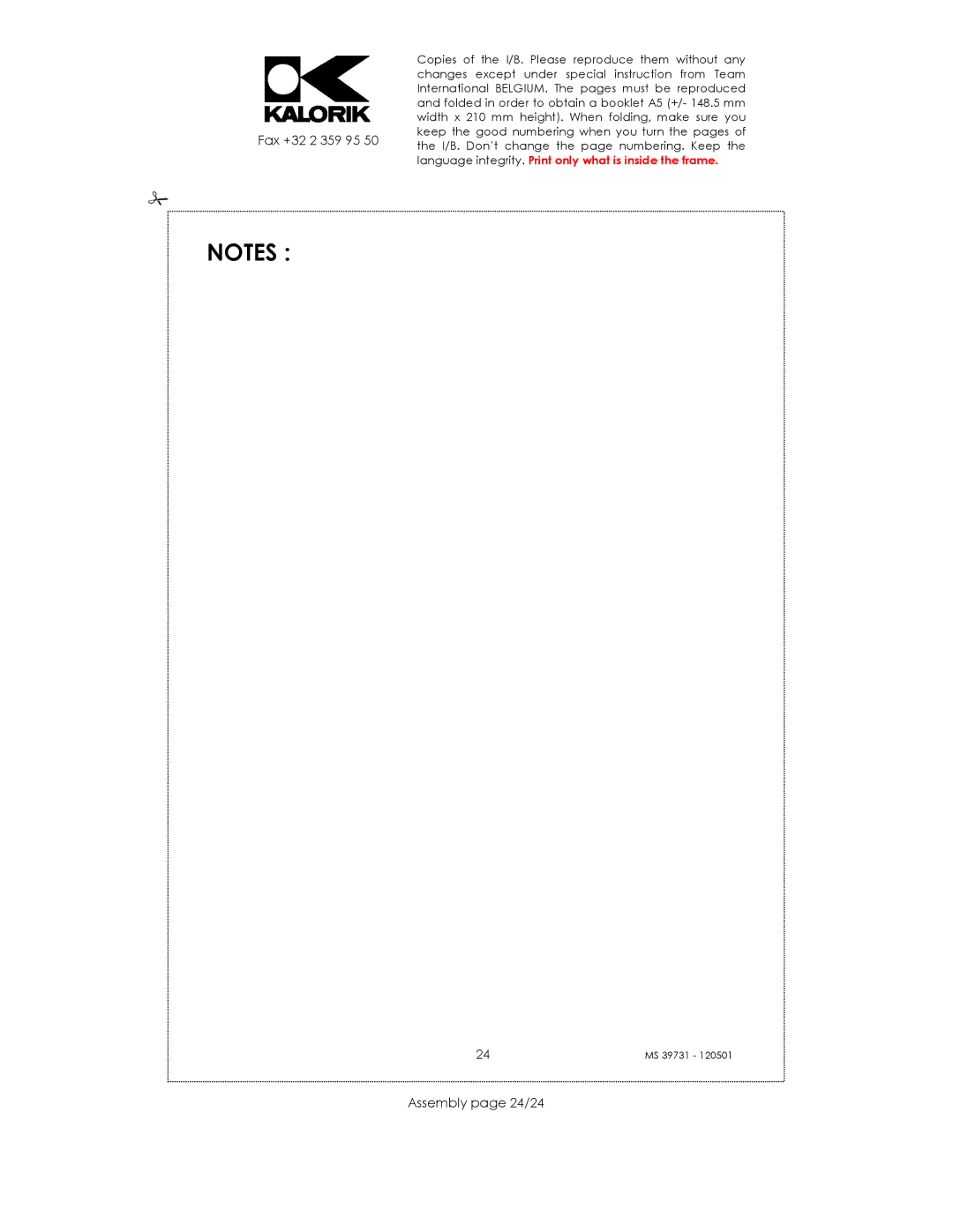 Kalorik MS 39731 manual Assembly page 24/24 