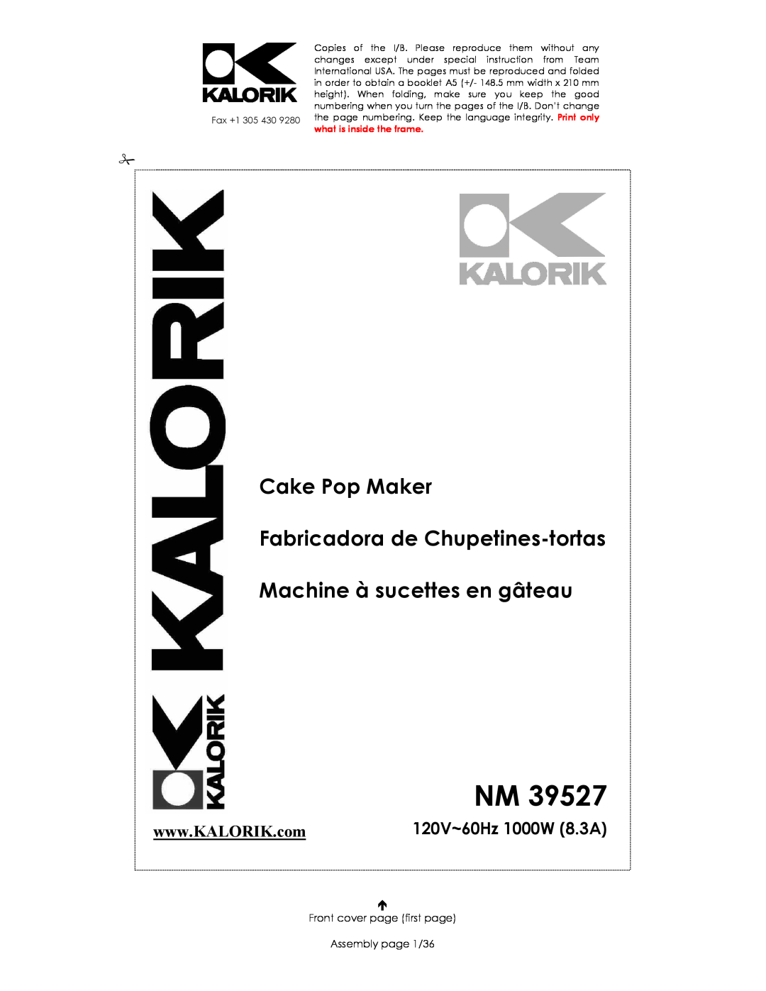 Kalorik NM 39527 manual Cake Pop Maker Fabricadora de Chupetines-tortas, Machine à sucettes en gâteau 