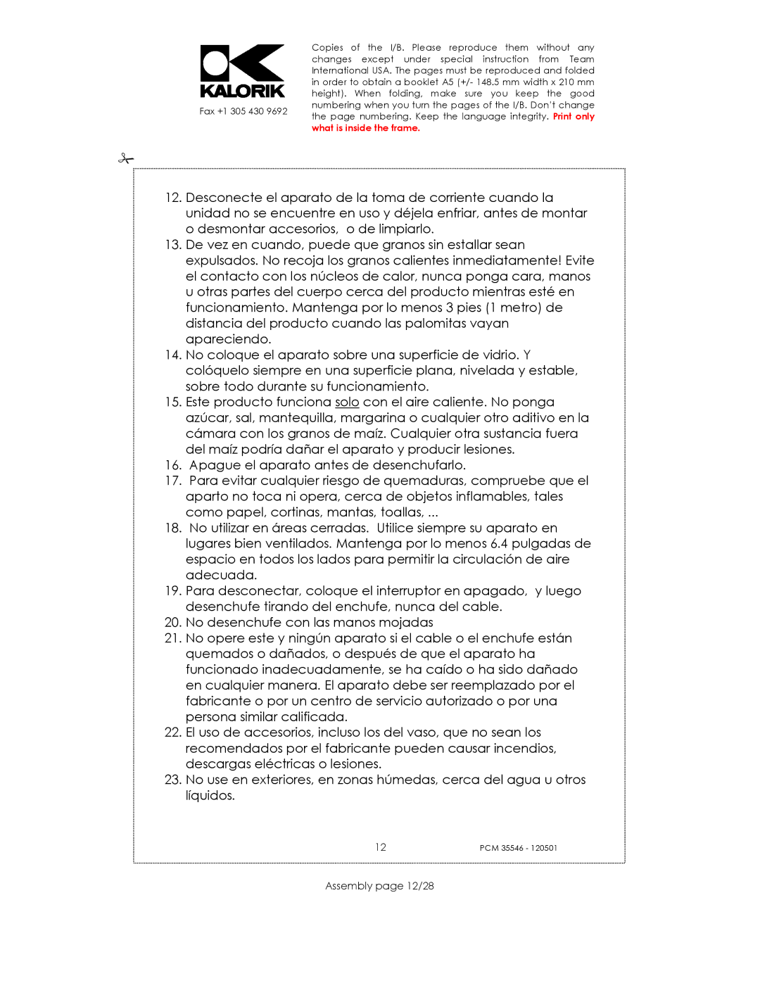 Kalorik PCM 35546 manual Assembly page 12/28 