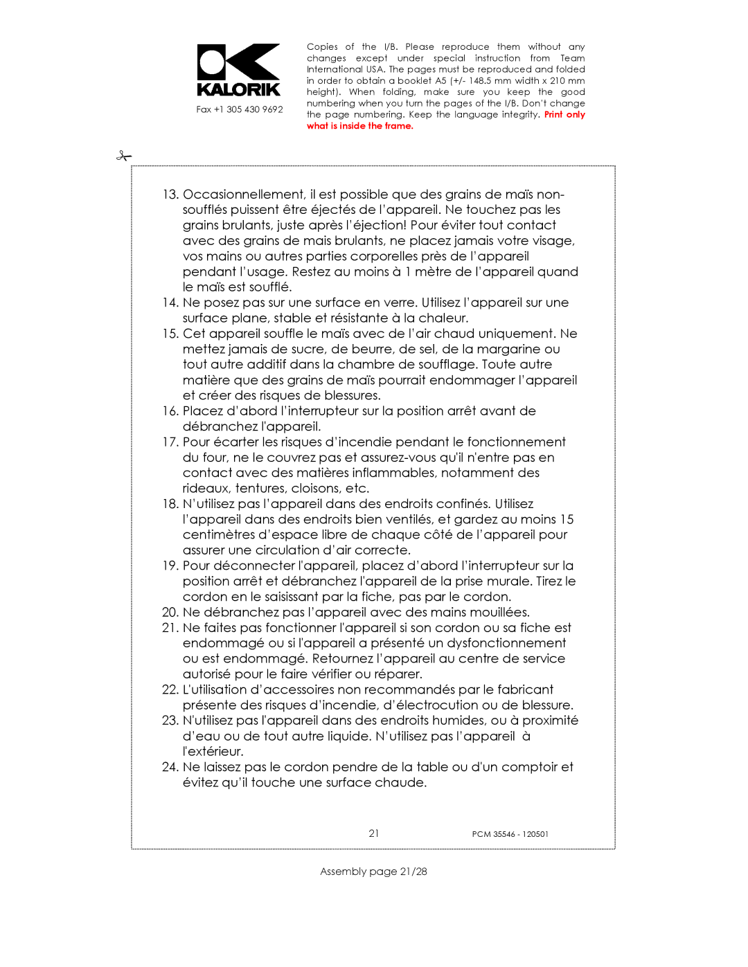 Kalorik PCM 35546 manual Assembly page 21/28 