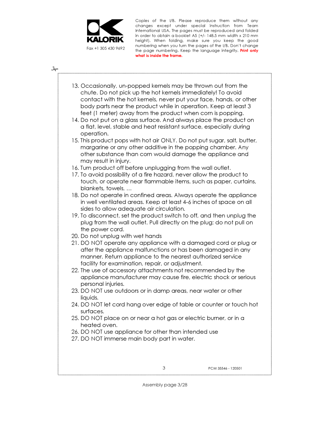 Kalorik PCM 35546 manual Assembly page 3/28 