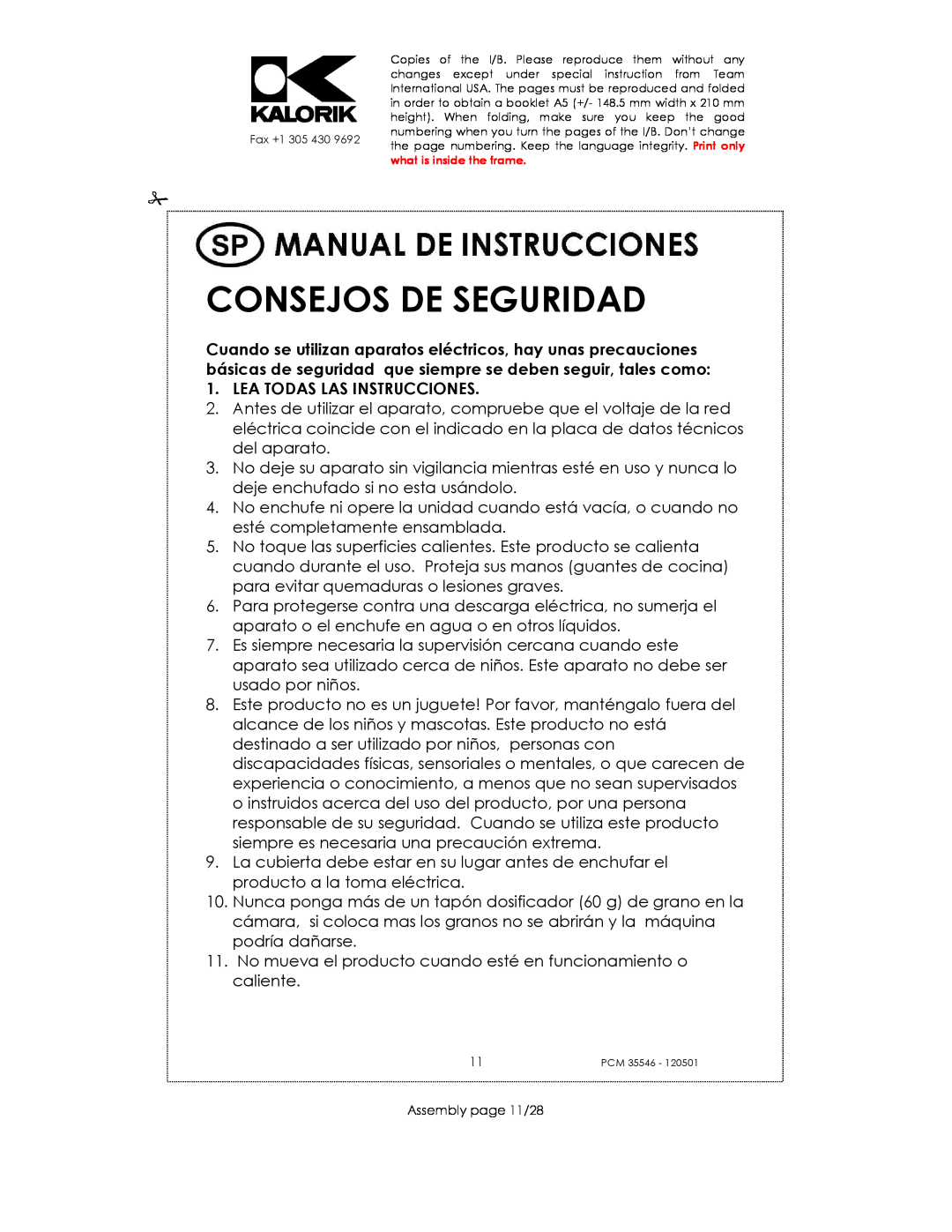 Kalorik PCM 35546 manual Consejos De Seguridad, Lea Todas Las Instrucciones 
