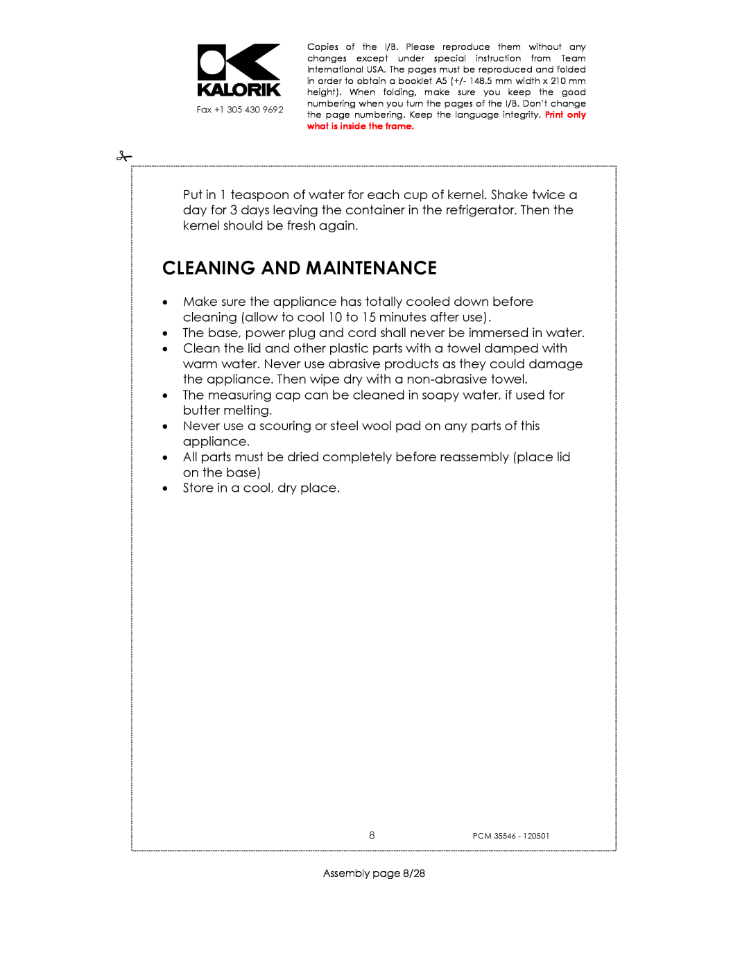 Kalorik PCM 35546 manual Cleaning And Maintenance 