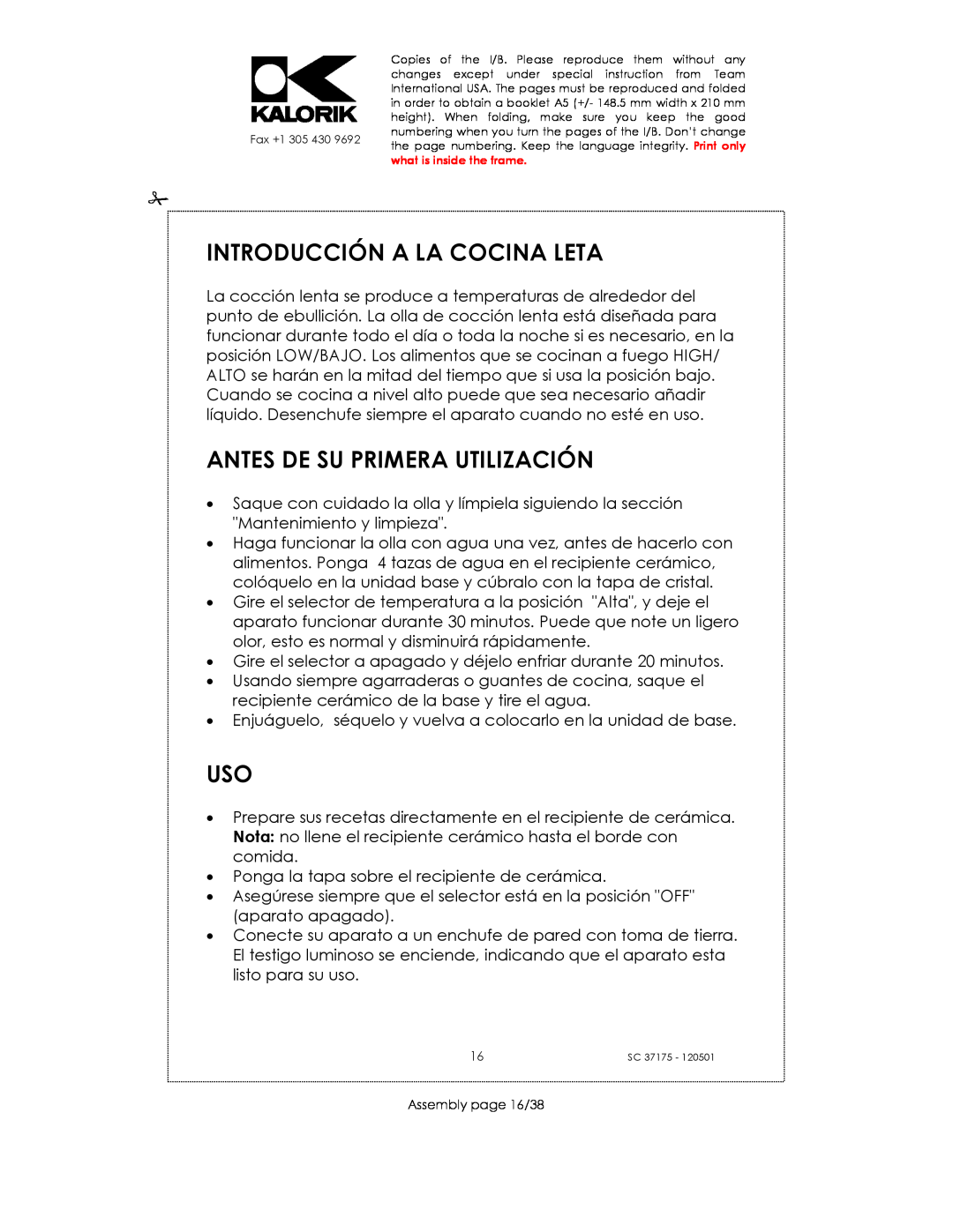 Kalorik SC 37175 manual Introducción A La Cocina Leta, Antes De Su Primera Utilización 