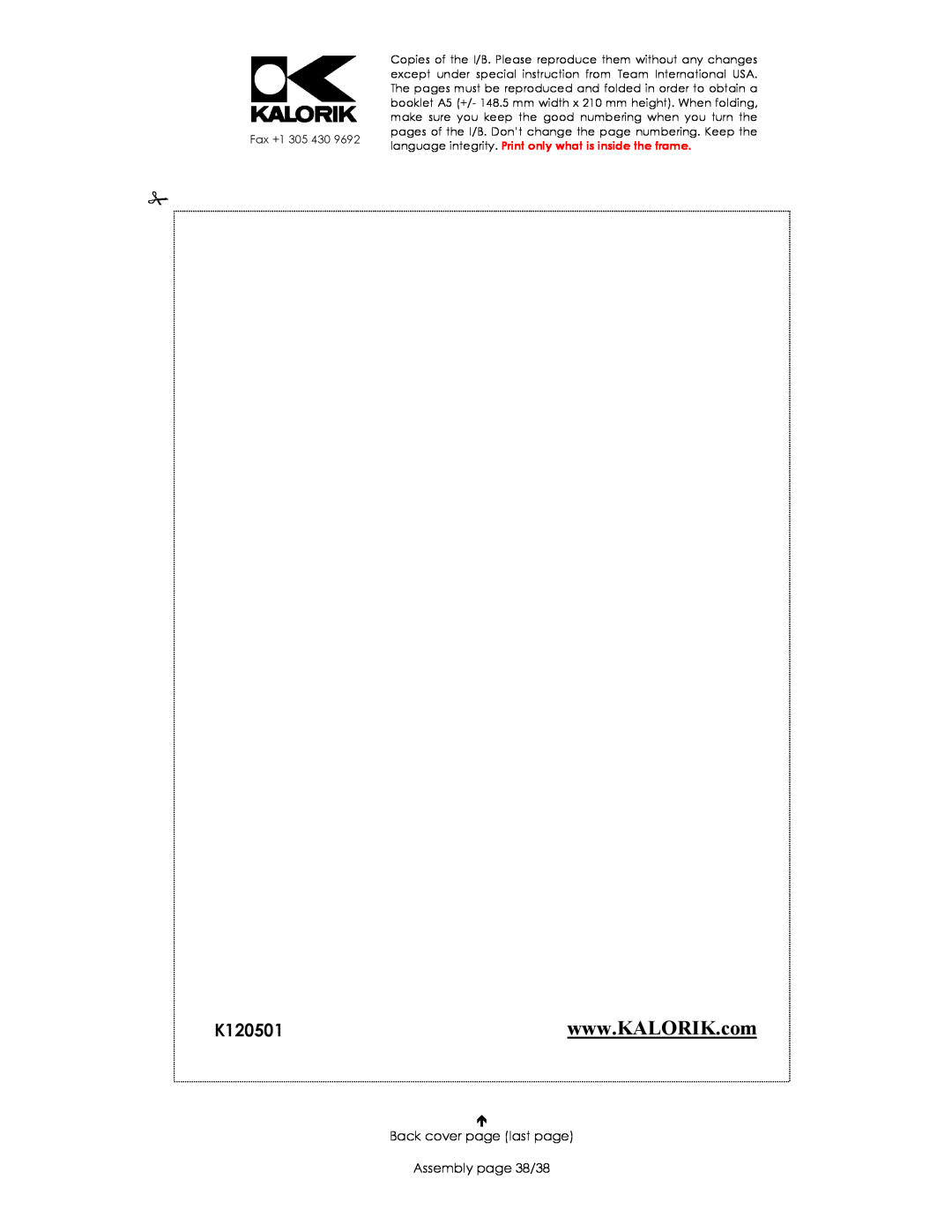 Kalorik SC 37175 manual Back cover page last page Assembly page 38/38 