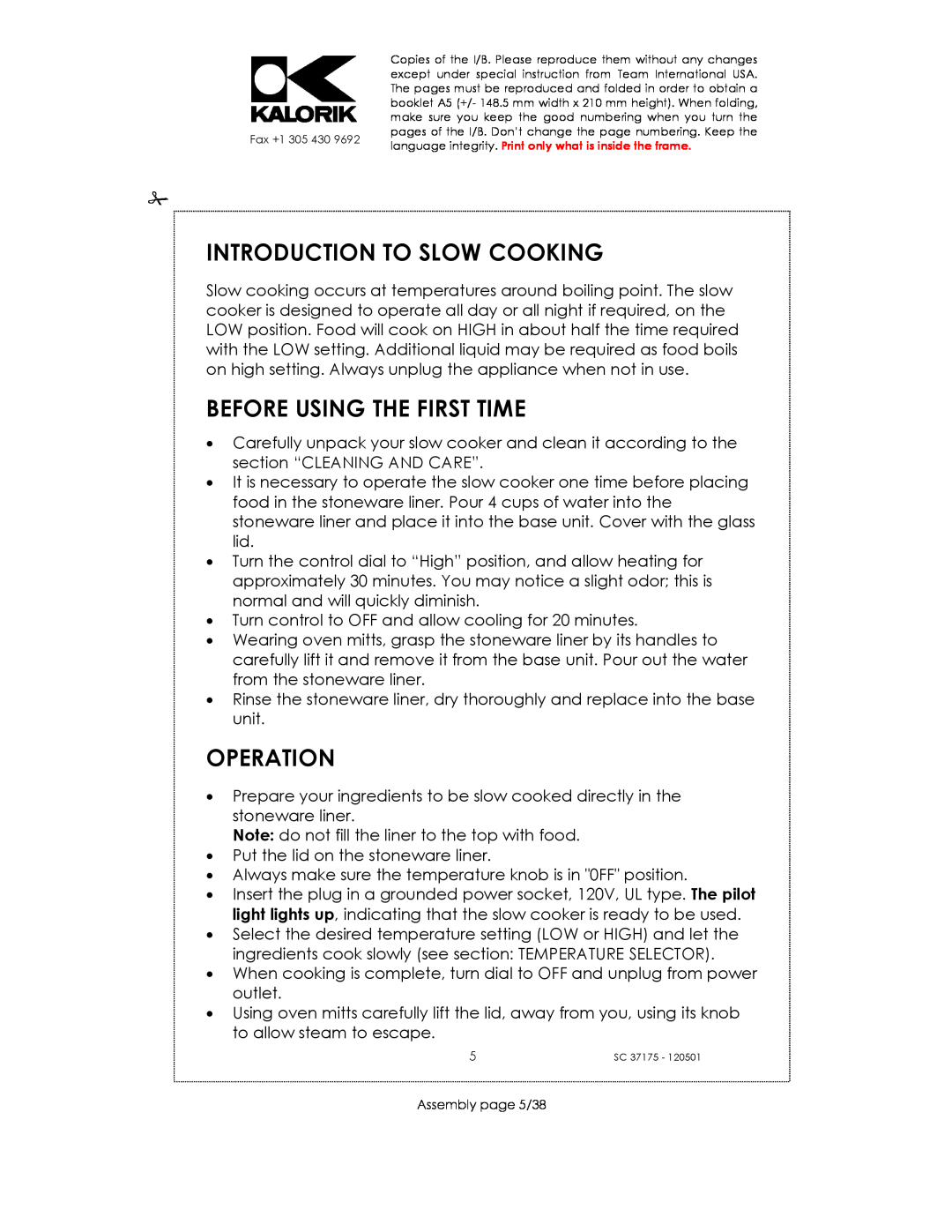 Kalorik SC 37175 manual Introduction To Slow Cooking, Before Using The First Time, Operation 