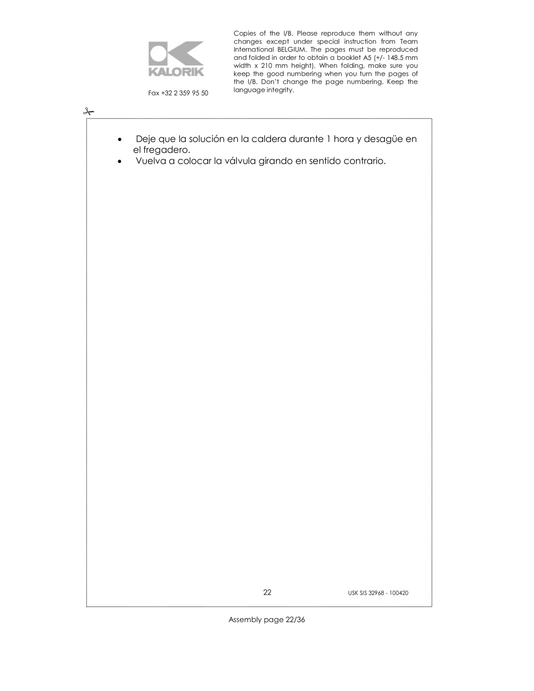 Kalorik SIS 32968 manual Assembly page 22/36 