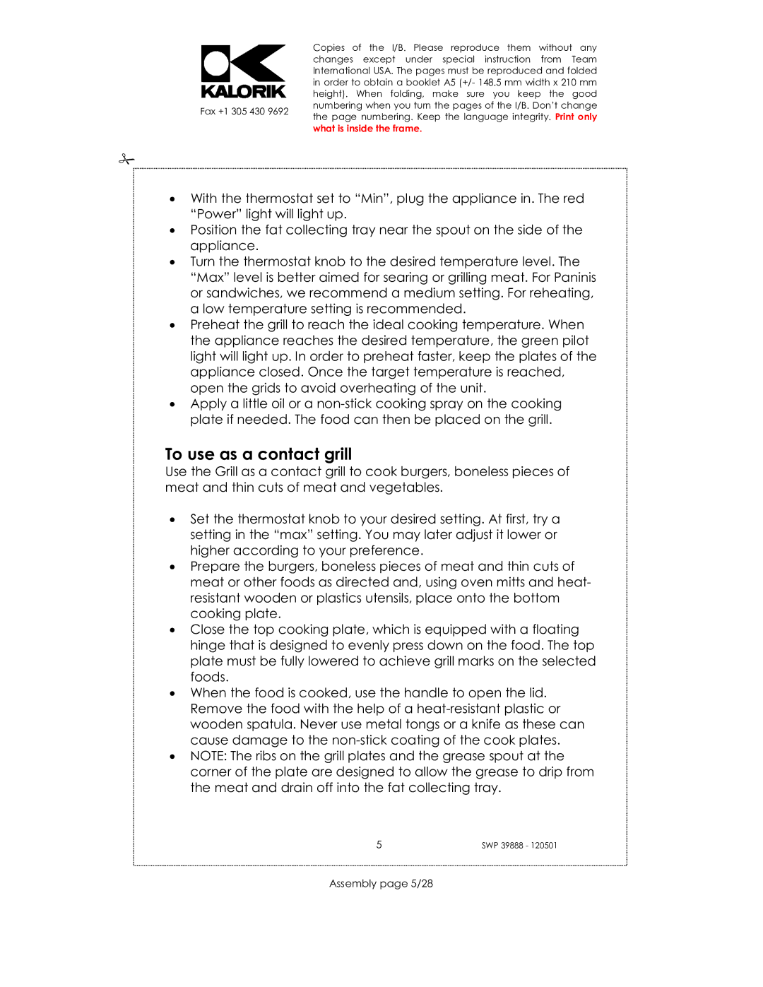 Kalorik SWP 39888 manual To use as a contact grill, Assembly page 5/28 