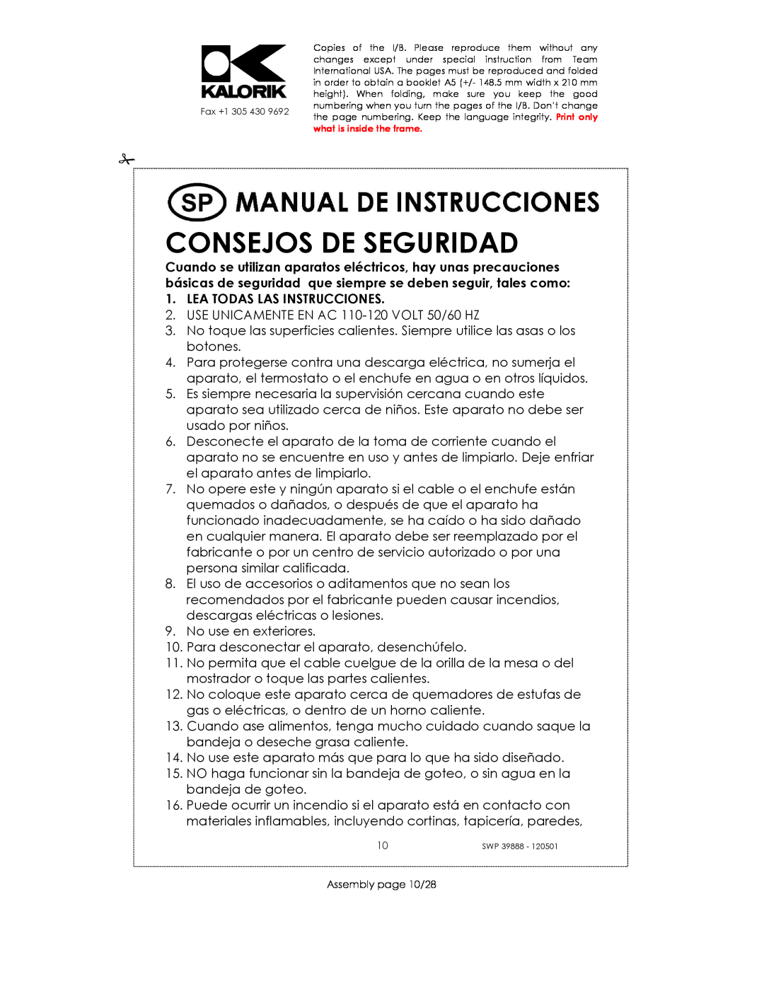 Kalorik SWP 39888 manual Consejos De Seguridad, Lea Todas Las Instrucciones 