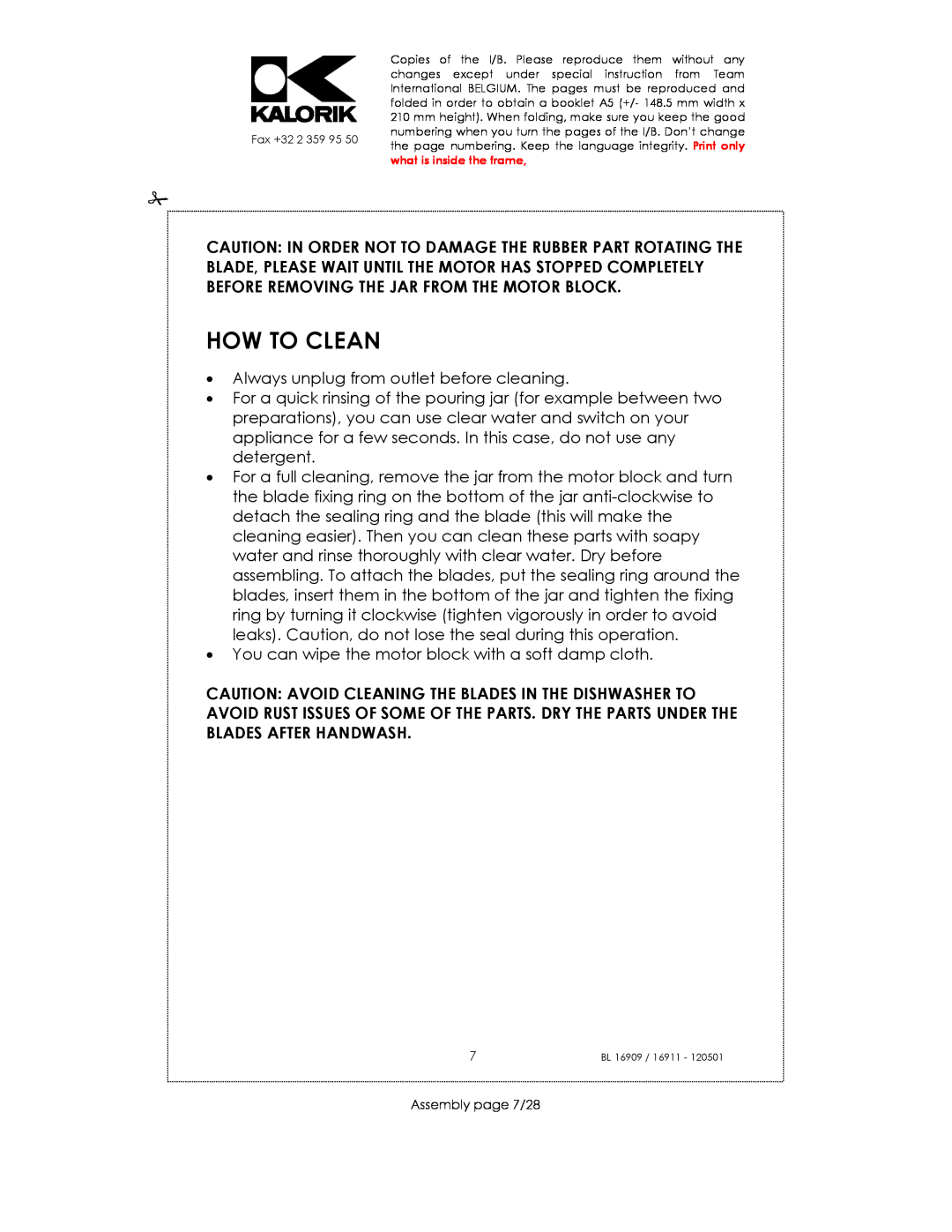 Kalorik 33029, usk bl 16909, 16911 manual How To Clean 