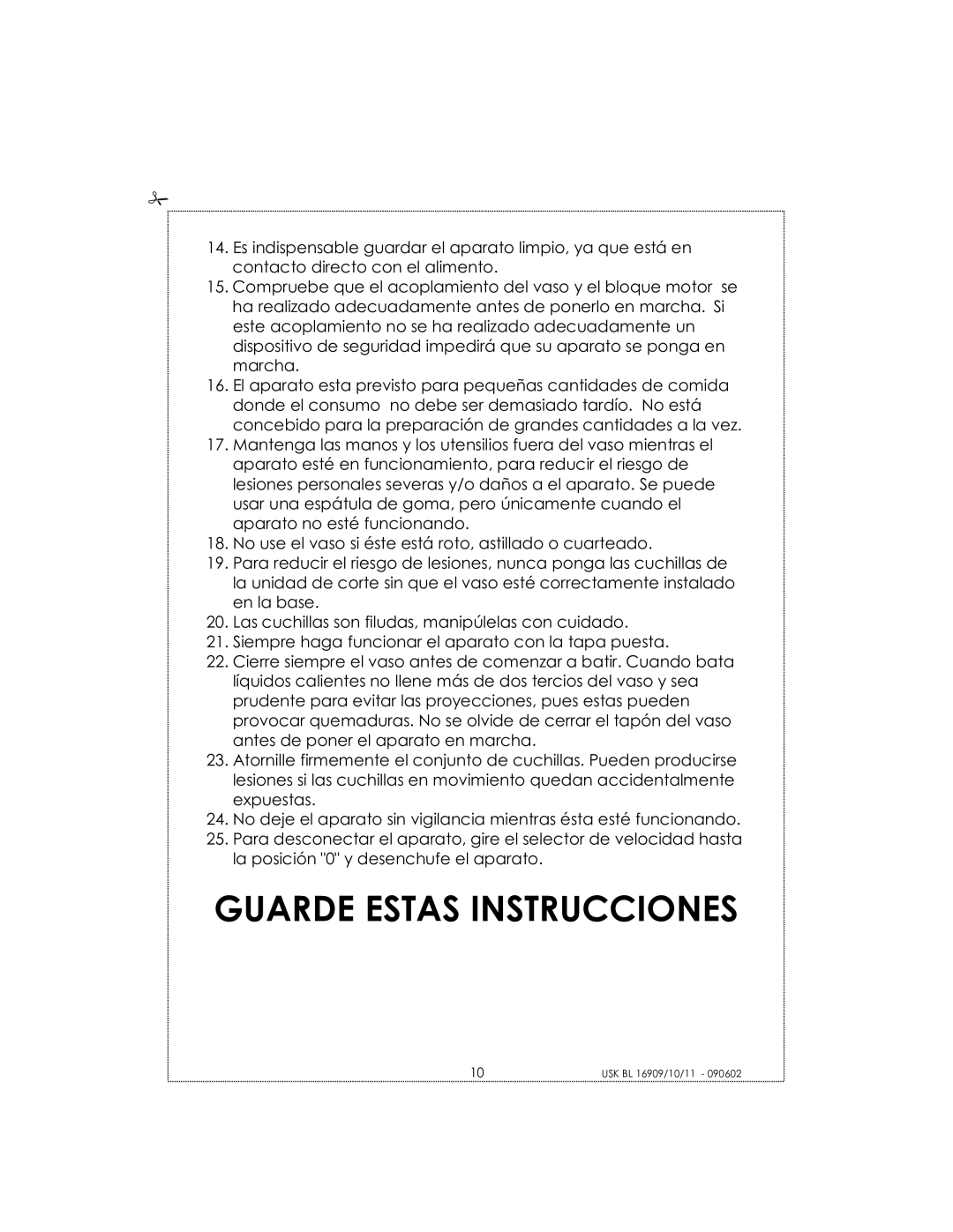 Kalorik USK BL 16910 manual Guarde Estas Instrucciones 