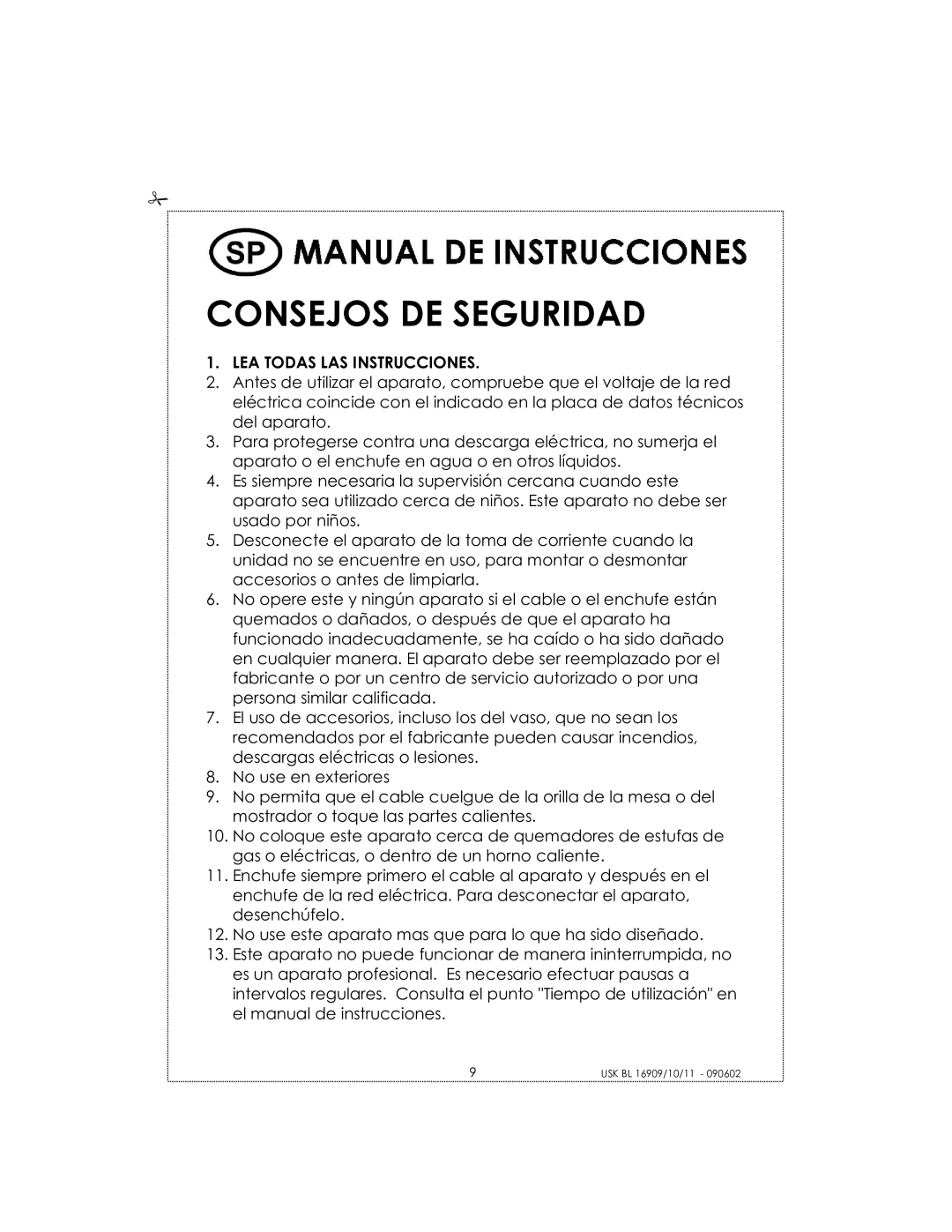 Kalorik USK BL 16910 manual Consejos DE Seguridad, LEA Todas LAS Instrucciones 