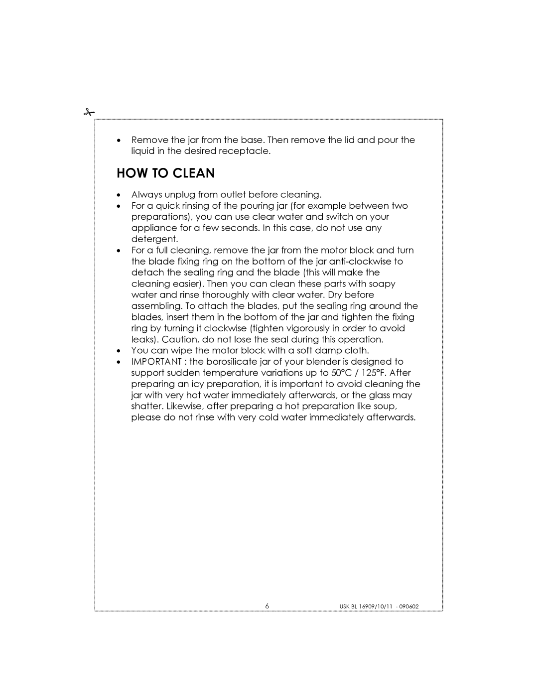 Kalorik USK BL 16910 manual How To Clean 