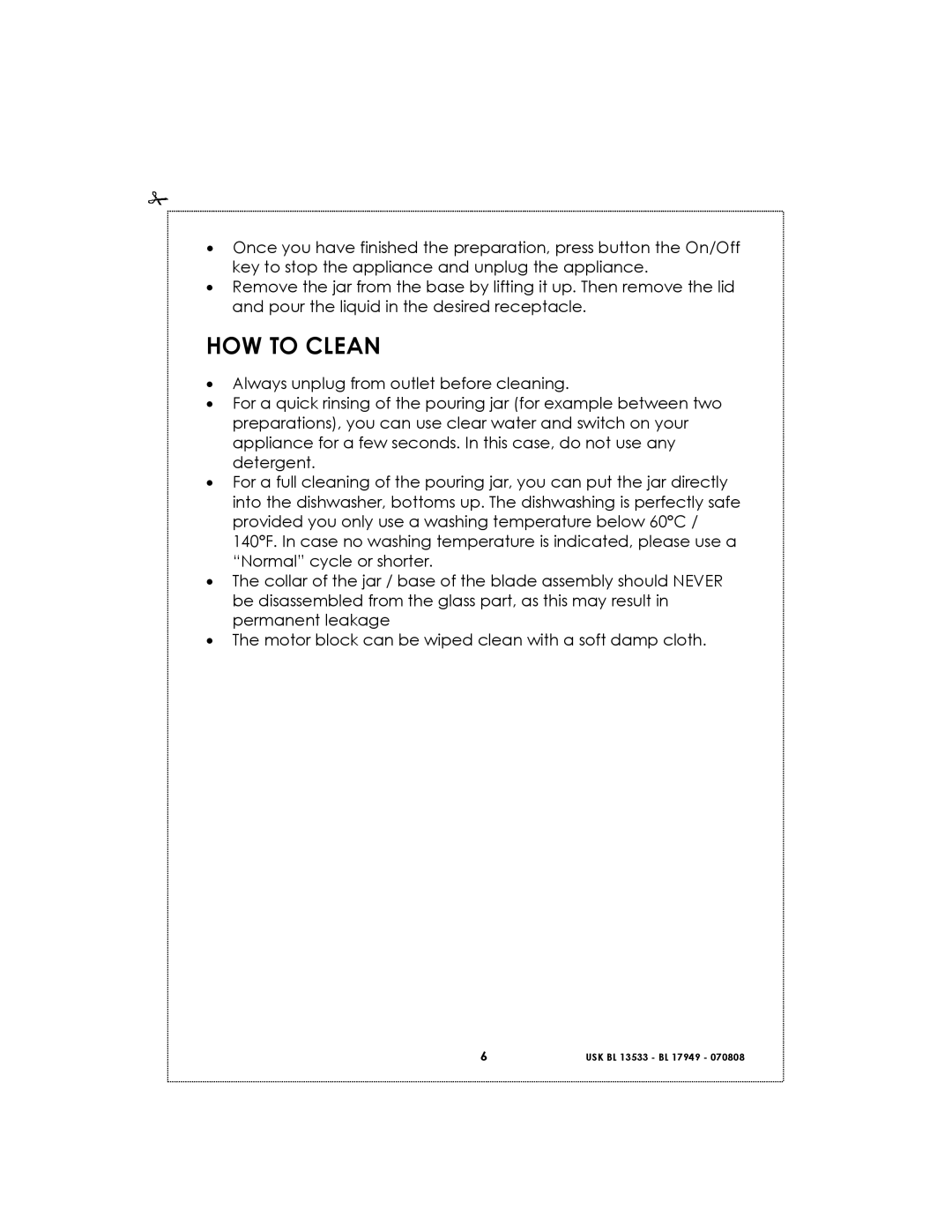 Kalorik USK BL 17949 BL 1, USK BL 13533 BL 6 manual How To Clean 