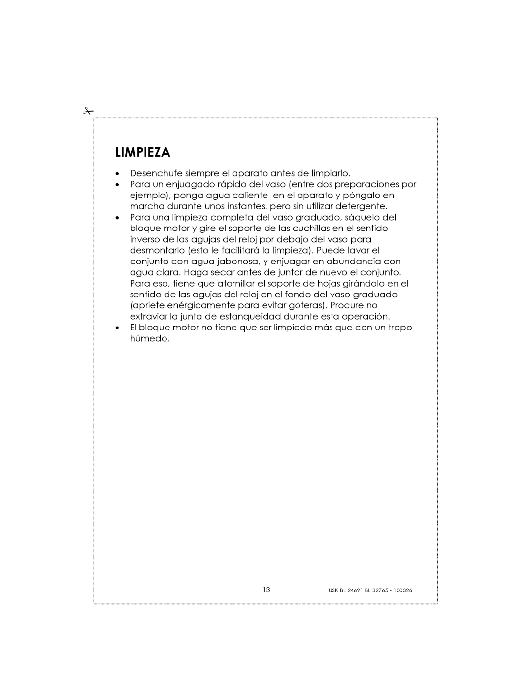 Kalorik USK BL 24691 manual Limpieza 