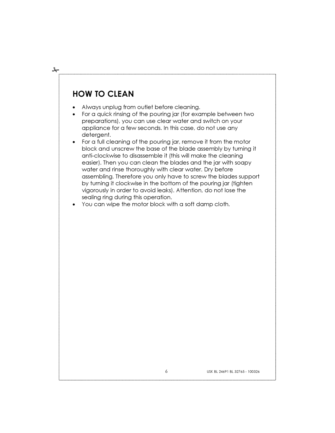 Kalorik USK BL 24691 manual How To Clean 