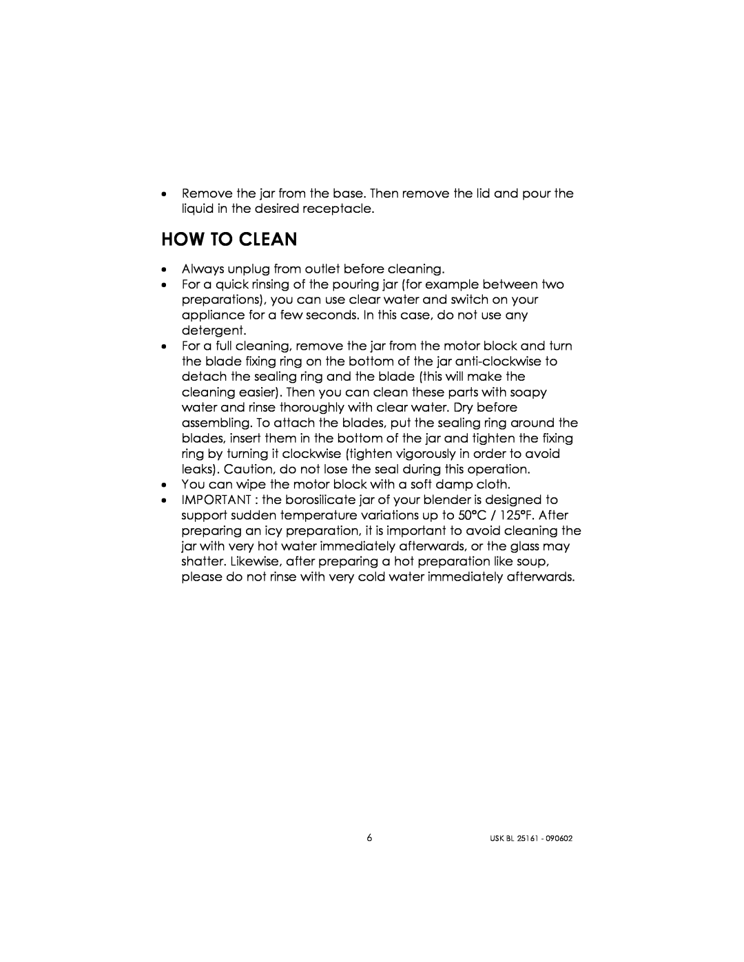 Kalorik usk bl 25161 manual How To Clean 