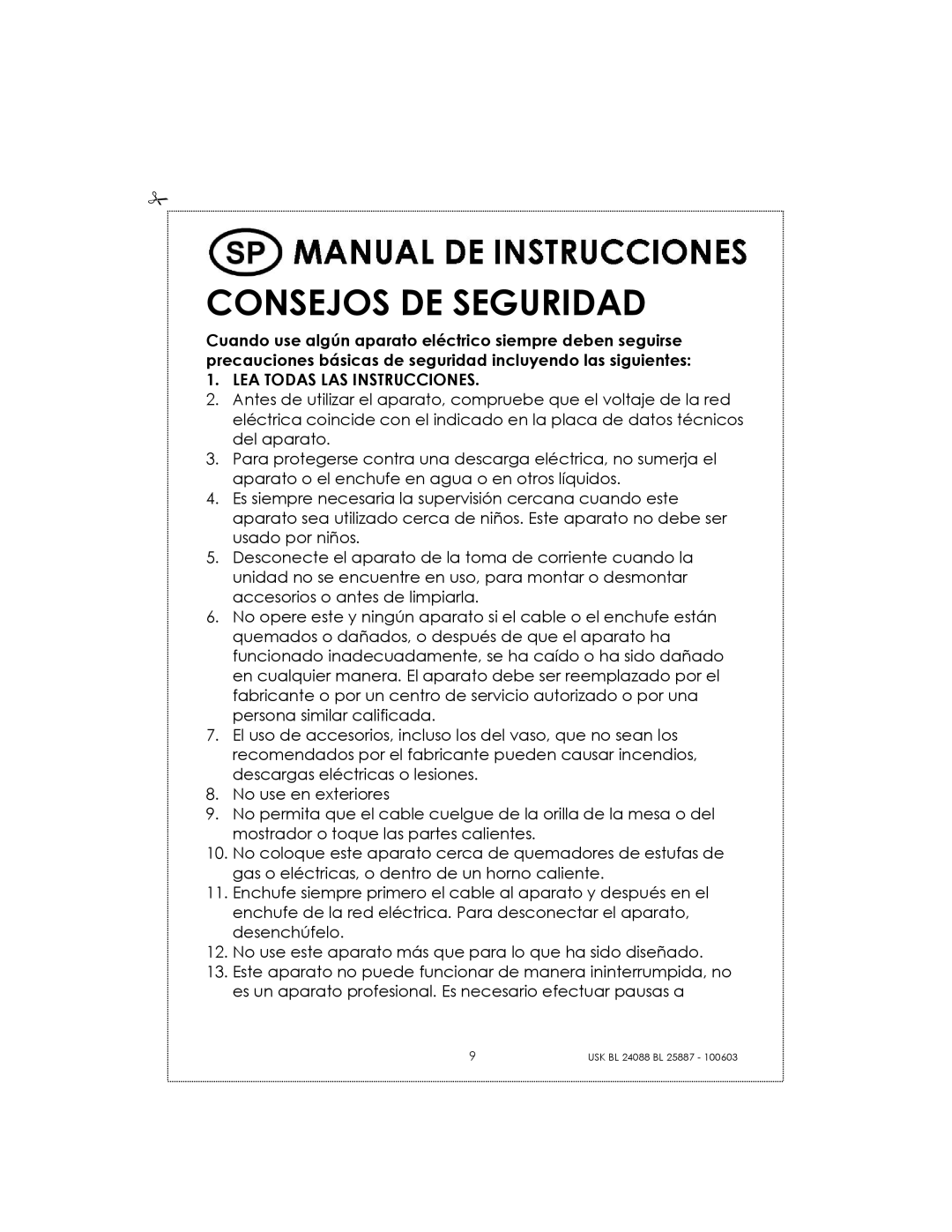 Kalorik USK BL 24088, USK BL 25887 manual Consejos DE Seguridad, LEA Todas LAS Instrucciones 