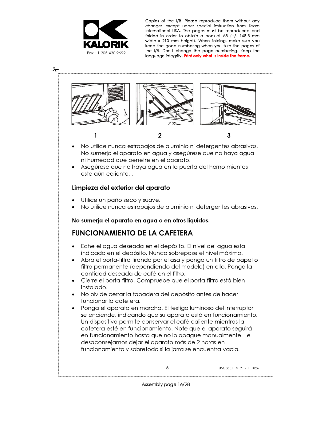 Kalorik USK BSET 15191 manual Funcionamiento De La Cafetera, Limpieza del exterior del aparato 