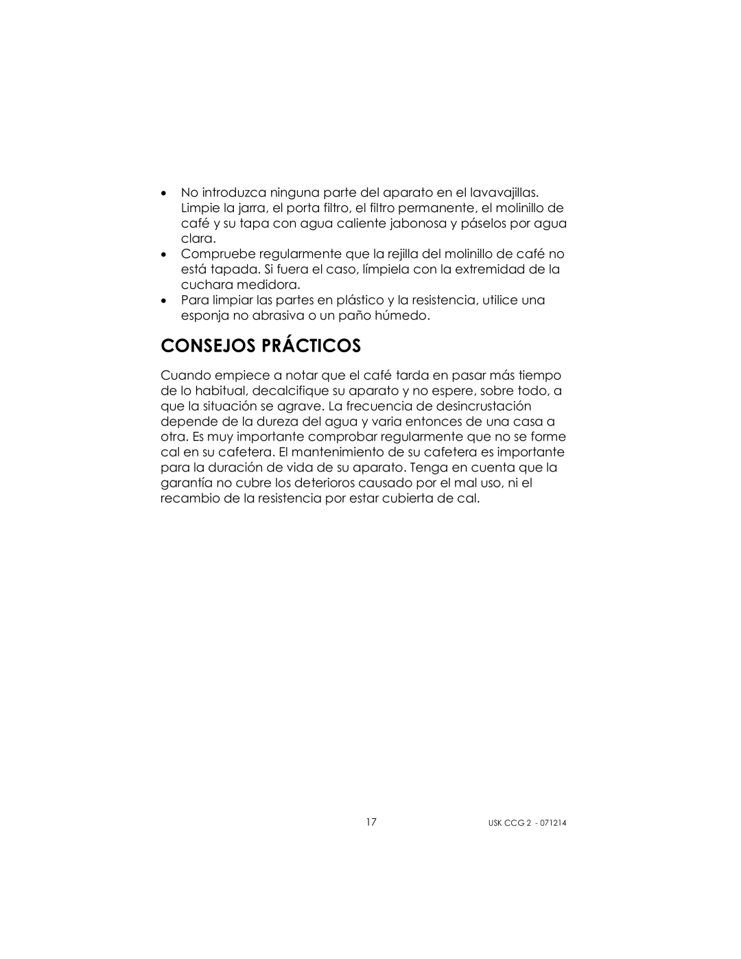 Kalorik USK CCG 2 manual Consejos Prácticos 