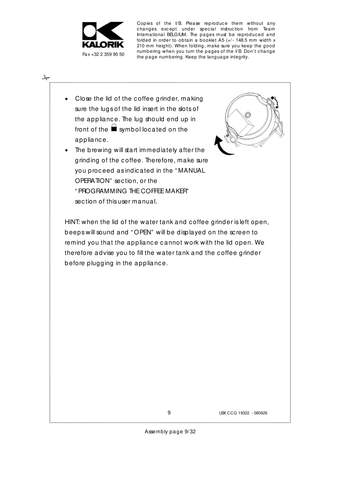 Kalorik USK CCG 19322, USK CCG080626 manual Assembly page 9/32 