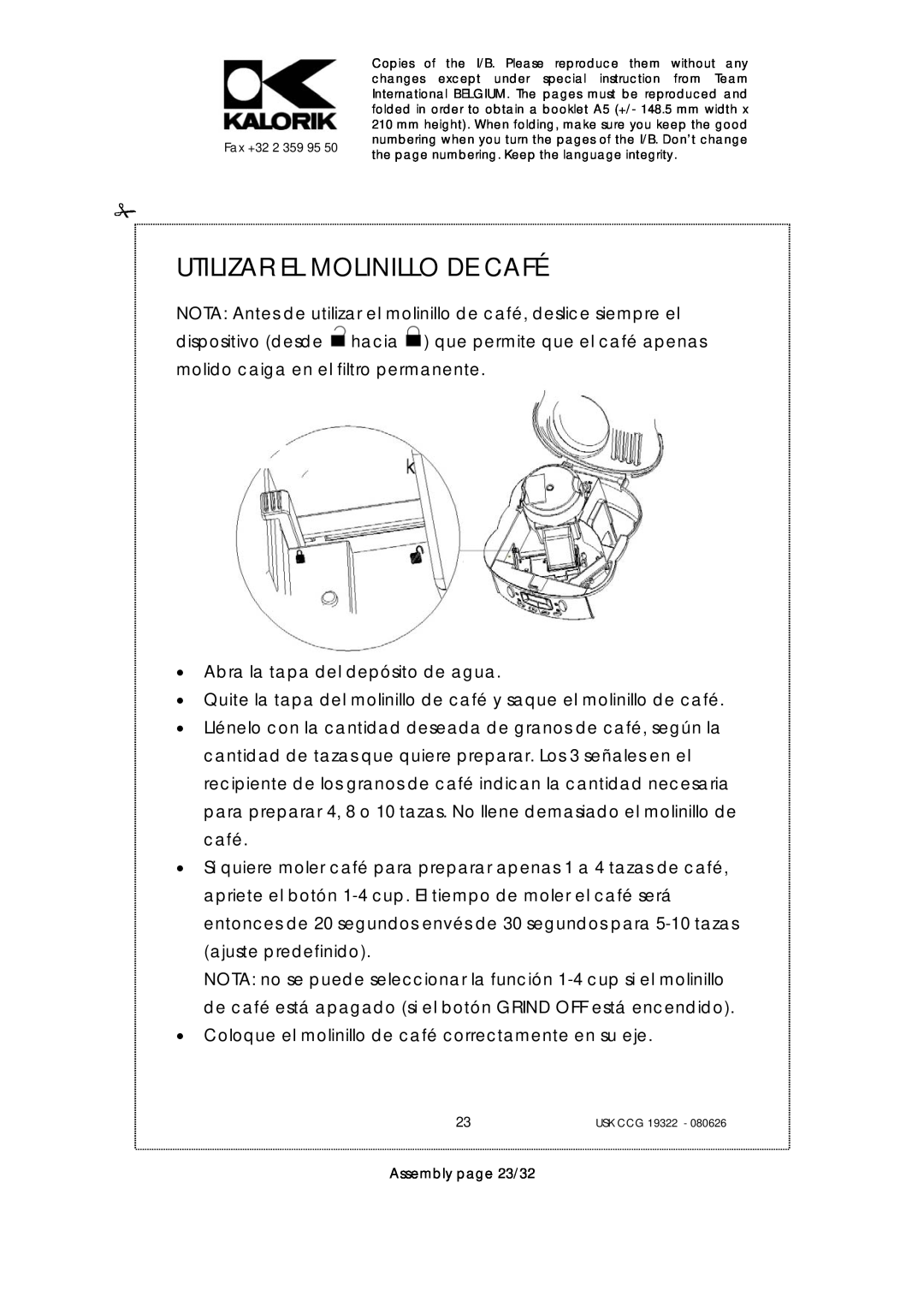 Kalorik USK CCG 19322, USK CCG080626 manual Utilizar El Molinillo De Café 