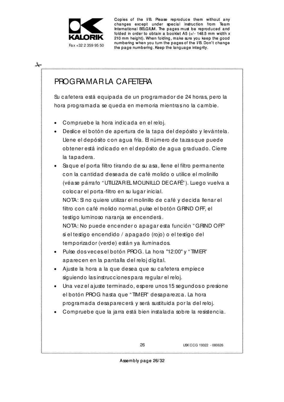 Kalorik USK CCG080626, USK CCG 19322 manual Programar La Cafetera 