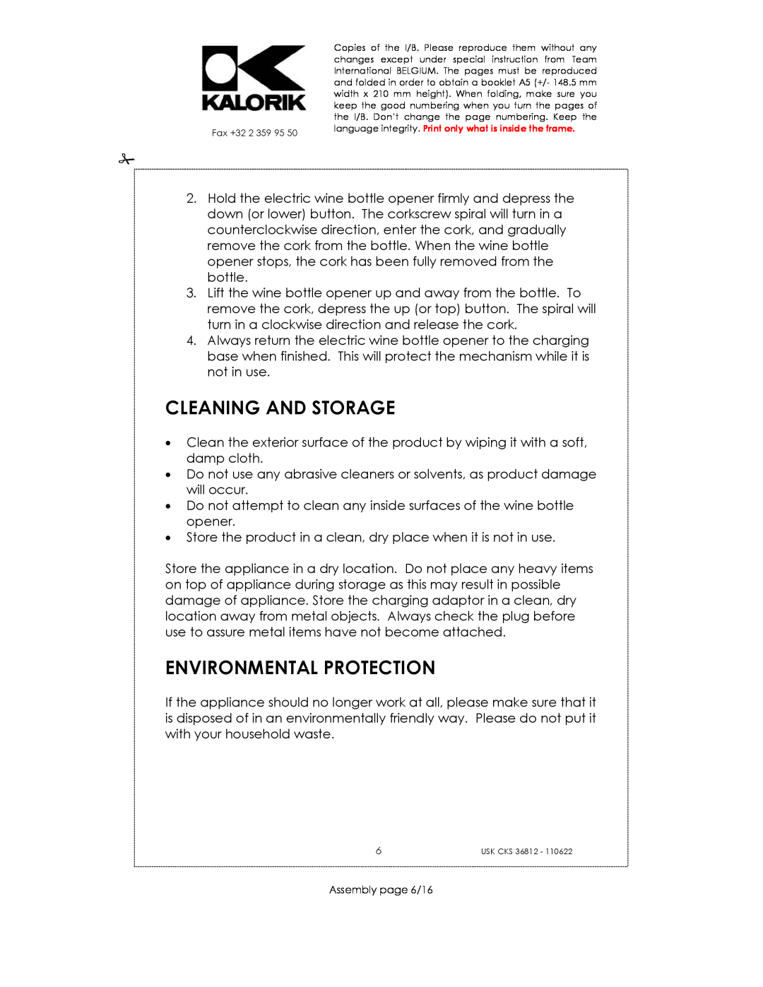 Kalorik USK CKS 36812 manual Cleaning And Storage, Environmental Protection 