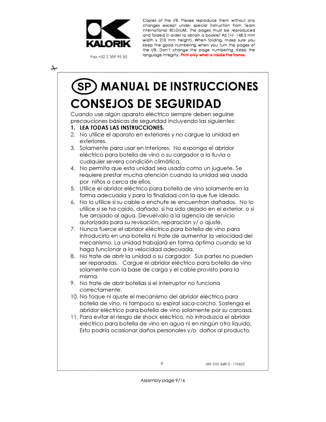 Kalorik USK CKS 36812 manual Consejos De Seguridad, Lea Todas Las Instrucciones 